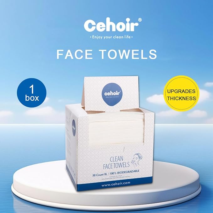 Face Towels,Super Soft and Thickness XL:10x12 inches,Lint-Free Biodegradable Towels,Disposable Face Towel,Makeup Remover Dry Wipes,Clean Face Cloths for Sensitive Skin.(1 pack (50 counts))…
