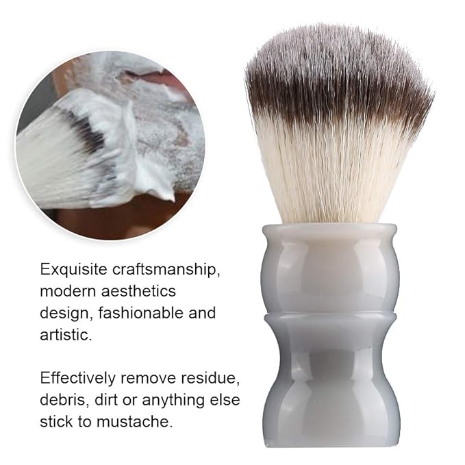 Professional Manual Beard Shaving Brush, Men Mustache Brush with Dense Nylon Hair, Barber Brush for Softening Beard and Creating Rich Lather, Portable Travel Shaving Brush for Salo (Gray White)