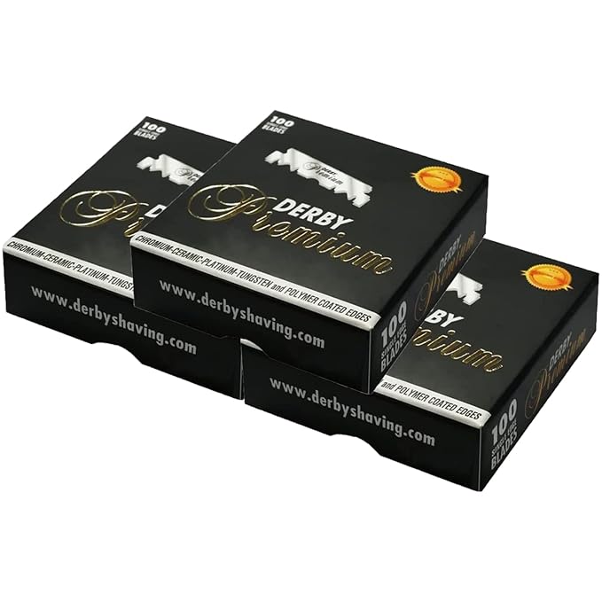 Derby Premium Single Edge Razor Blades, Razor Blades, Single Edge, Ultra Sharp, Chromium - Ceramic - Platinum - Tungsten and Polymer Coated Edges (3)