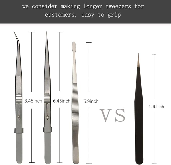 5Pcs Precision Tweezers Set, Flat/Pointed/Curved Angled Locking Long Tweezers for Crafts, Medical Surgical, Lab, Soldering, Jewelry Crafting, Watch & Electronics/Car Repair,Splinter Removal