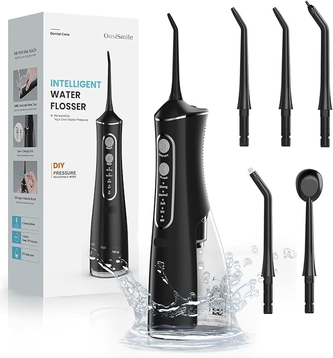 Water Flosser for Teeth Cleaning, 300ML Portable Cordless Oral Irrigator with DIY Strength, 4 Modes, IPX7 Waterproof & 30-Day Battery, 2-Min Smart Timer for Home/Travel Dental Care