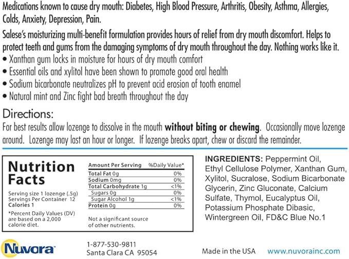 Salese Dry Mouth Relief, Xylitol, Time Release, Oral Health Lozenges, Peppermint Flavor