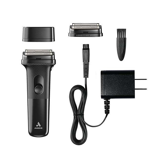 Andis 17480 Inform Lithium-Ion Electric Foil Shaver with Sensitive Skin Foil Head, Rechargeable, 10,000 SPM, Includes Blade Brush, Black