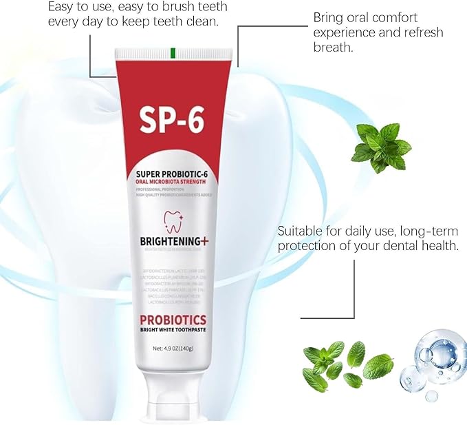 Sp-6 Probiotics Whitening Toothpaste, Sp-6 Ultra Whitening Toothpaste, Enhanced Formula with Enamel-Safe, Fluoride-Free, Fresh Breath Mint Flavor for Oral Health (3)