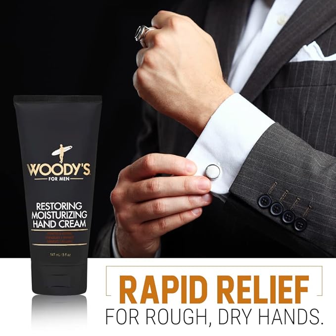Woody's Restoring Hand Cream for Men, Moisturizing, Hydrating, & Soothing, Rapid Relief for Rough, Dry Hands, 5 Fl Oz