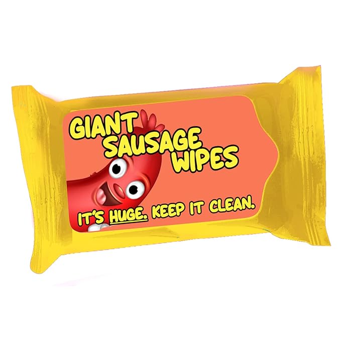 Giant Sausage Wipes - Funny Gifts for Men - Gag Gift for Adult Stocking Stuffers - Meat Lovers Gifts for Friends, Made in America