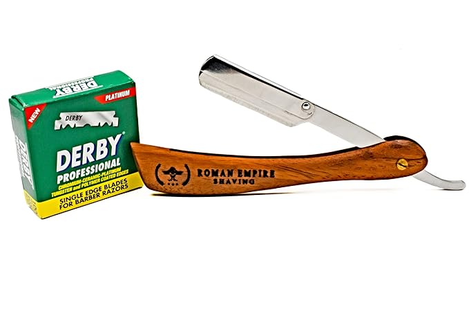 Roman Empire Shaving Spartacus Straight Razor for Professional Barber with 100 Derby Professional Blades