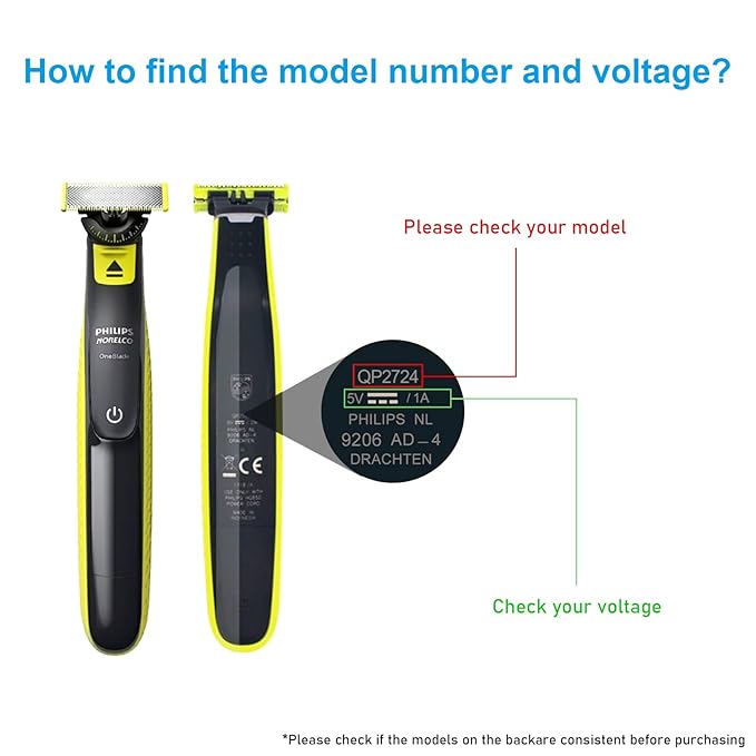 GOLDFOX 5V Charger Compatible with Philips Norelco One Blade 360 Newer Model QP2834 QP2724 MG9525 QP1324 QP1424 QP1924 QP4631 QP4530 MG9510 MG5910 for One Blade Series Electric Shaver Razor