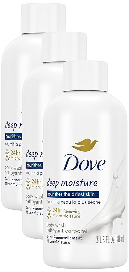 Dove Body Wash Deep Moisture for 24hr Lotion-Soft Skin Moisturizing Skin Cleanser with No Sulfates No Parabens 3 oz (Pack of 3)
