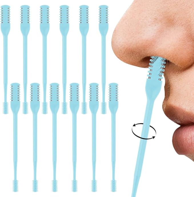 Nasal Hair Cutter, 2025 Double-Sided Nose Hair Trimmer, Manual 360° Rotating Nostril Hair Removal Tool for Men & Women, Nose Ear Eyebrow Grooming, Easy to Clean (Blue, 12PCS)