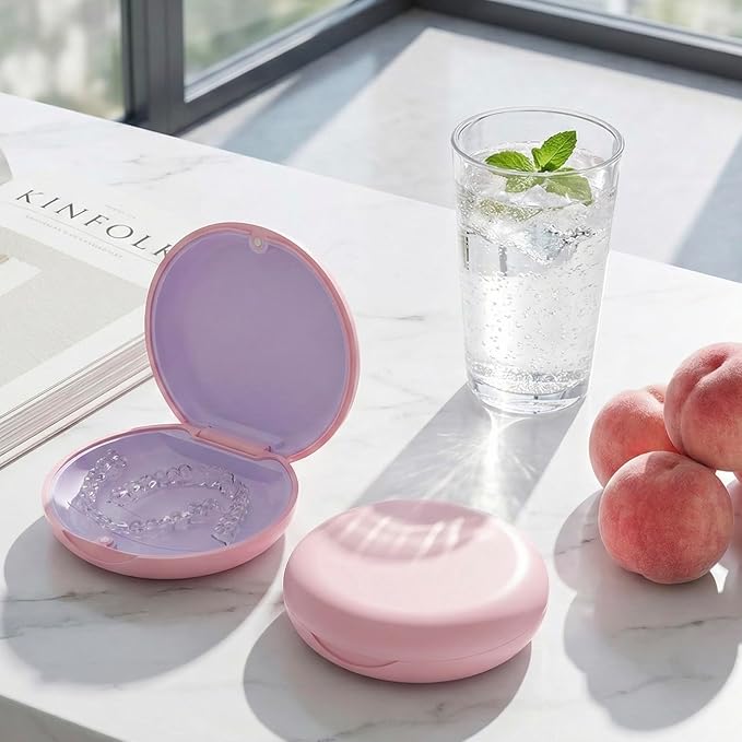 2 Pack Retainer Case, Compatible with Invisalign, Slim Aligner Case with Removal Tool, Aligner Seaters & Brush, Pocket Size Secure Magnetic Closure for Travel - Pink & Lavender
