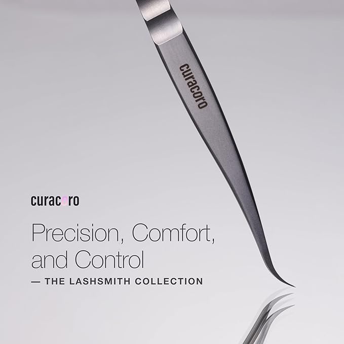 Curacoro Lash Tweezers for Eyelash Extensions - LashSmith 90° Tweezer for Easy Fan, Promade Fan & Multi-layered Lashes