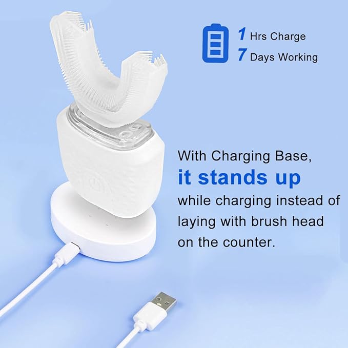 Ultrasonic Electric Toothbrush, U Shaped Automatic Toothbrush for Adults 360° Whole Mouth Toothbrush Whitening IPX7 Waterproof