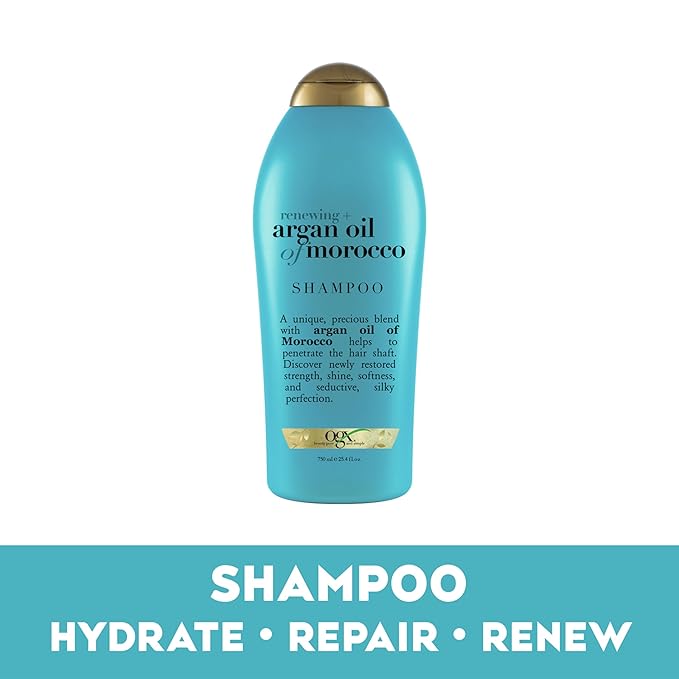 OGX Renewing + Argan Oil of Morocco Hydrating Hair Shampoo, Cold-Pressed to Help Moisturize, Soften & Strengthen Hair, Paraben-Free with Sulfate-Free Surfactants, 25.4 fl oz (Pack of 2)