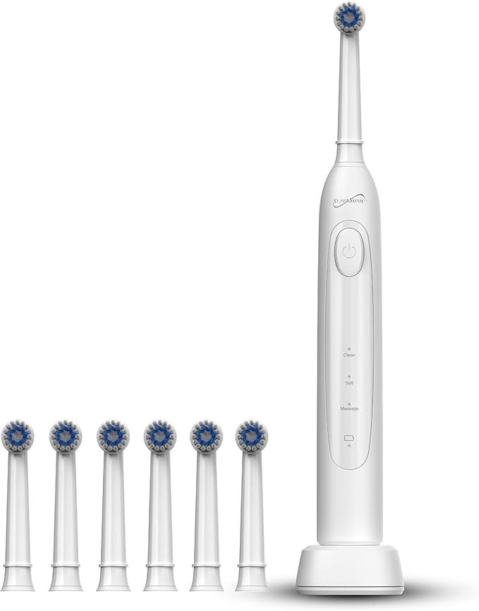Supersonic TB-1000 Sonic Zoom+ Advanced Rotating Electric Toothbrush | 8,800 OPM | Wireless Charging | 3 Cleaning Modes | 6 Brush Heads | Auto Timer | Travel Case | Black (White)