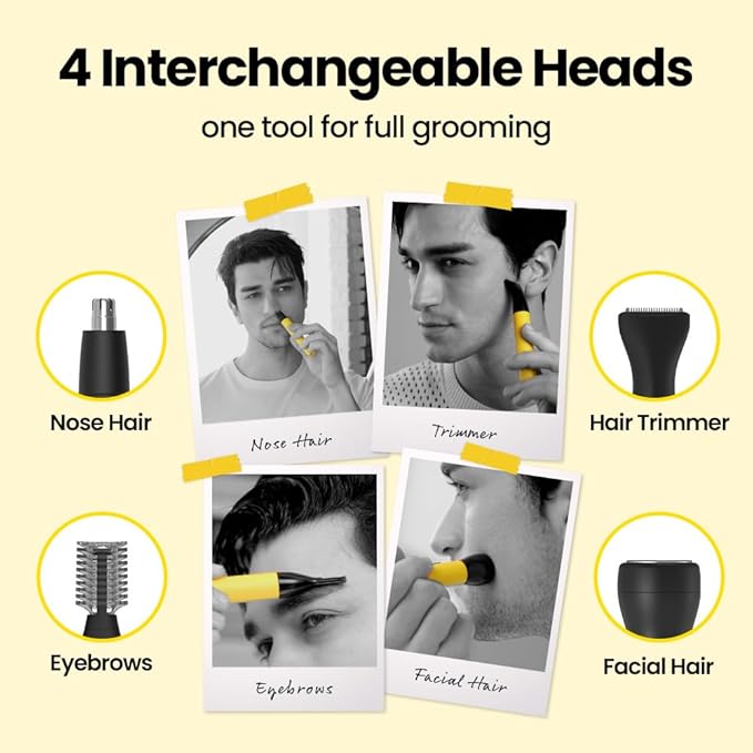 Gorilla Technique Nose Ear Hair Trimmer for Men, Rechargeable 4-in-1 Trimmer for Nose Ear Eyebrow Hair Removal, No Pull No Snag Grooming with High-Speed 10,000rpm Motor, 4 Heads_2025ver