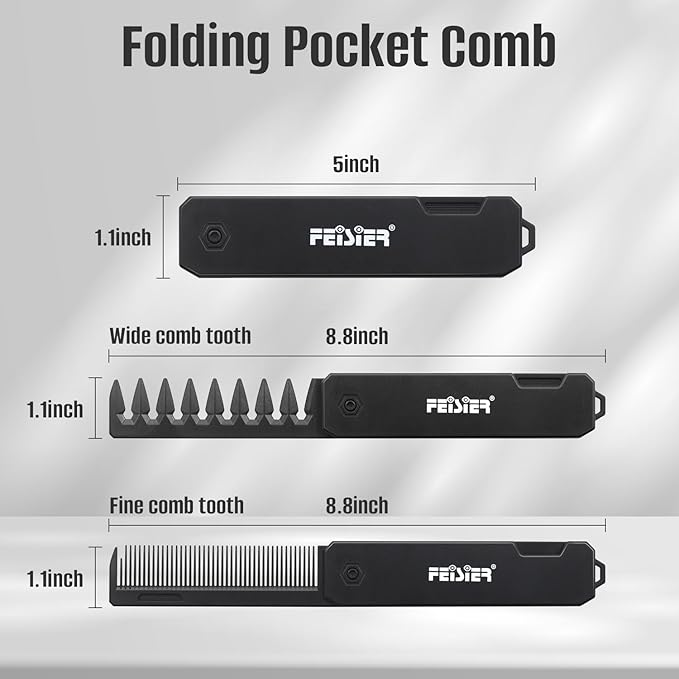 Folding Hair Comb for Men, Pocket Comb with Fine & Wide Tooth,Styling Comb for Travel and Everyday Grooming Combing Hair,Beard or Mustache