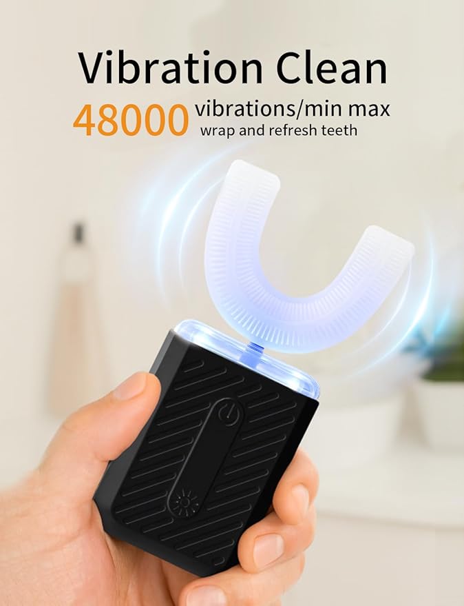 U-Shaped Electric Toothbrush for Adults, Electric Toothbrush with 360° Automatic Cleaning, IPX7 Waterproof Kit for Travel or Home