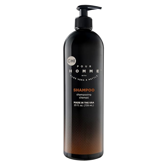 CHI Pour Homme Moisturizing Daily Shampoo for Men, Sulfate-Free Hair Cleanser with Aloe Vera & Nettle, Hydrates & Fortifies for Thicker, Healthier Hair, Fresh Woody Scent, 25 oz