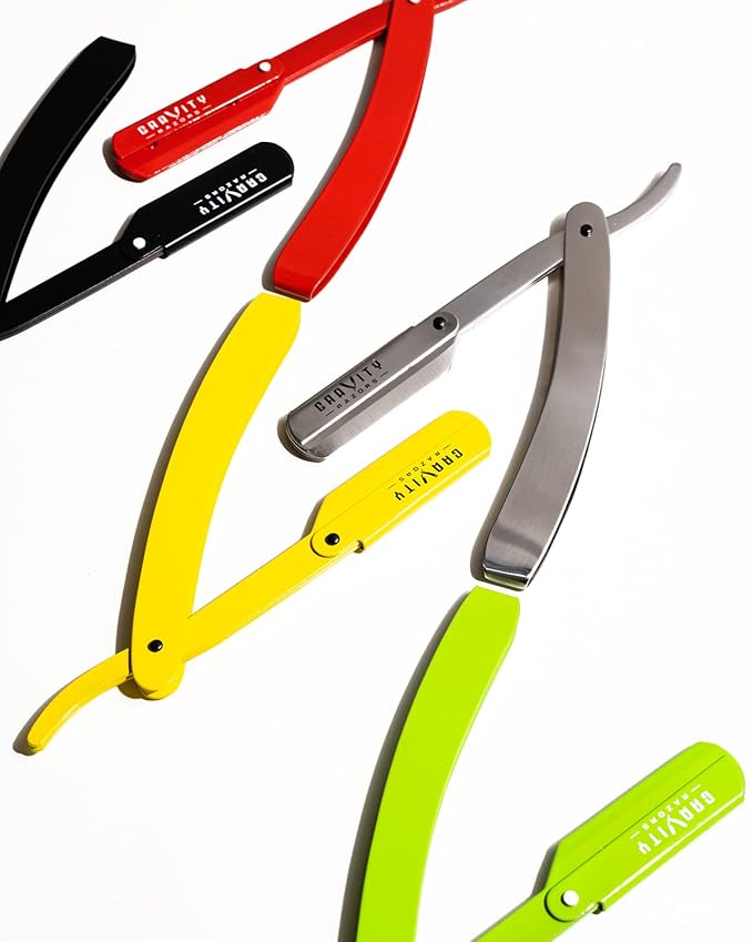 GRAVITY RAZORS Professional Straight Razor Kit – Minimal Exposure, Includes 10 Premium Blades, 0.5mm Exposed, Yellow
