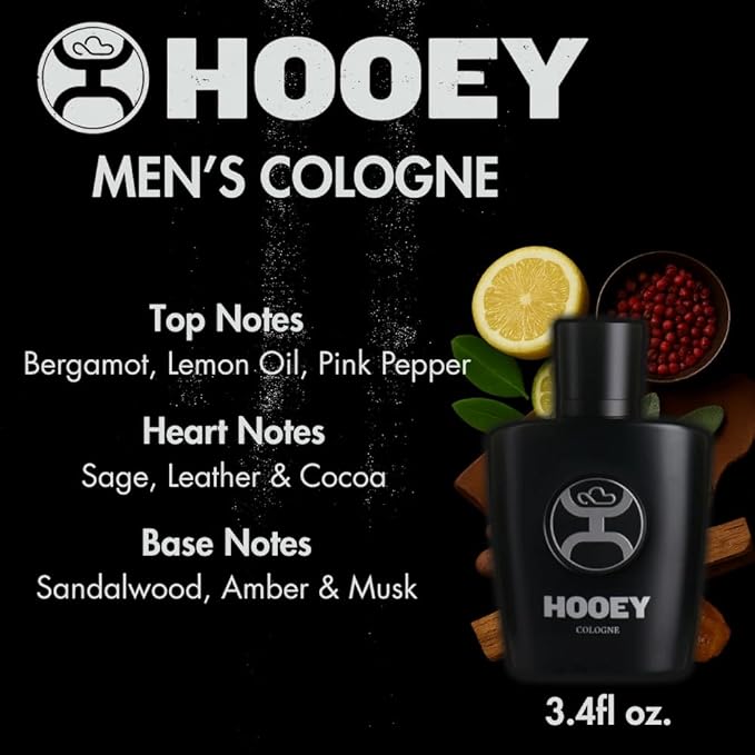 HOOEY Men's Cologne Spray - Clean & Fresh Scent with Notes of Bergamot, Lemon Oil, Leather, Sandalwood & Musk - Long-Lasting Cologne for Men - Travel Size Perfume for Confidence & Adventure (3.4 oz)