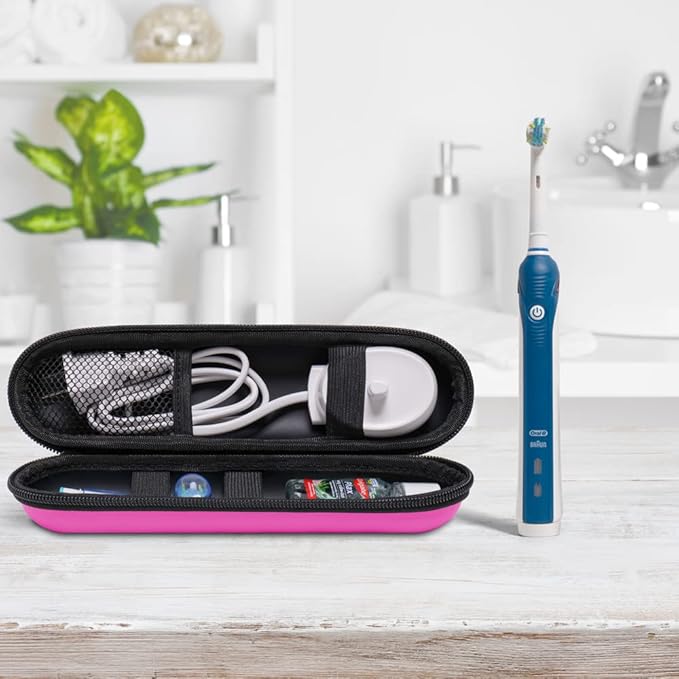 Nincha EVA Electric Toothbrush Case - Durable Hard Shell Travel Case with Mesh Pocket - Fits Most Powered Toothbrush Products (Pink)