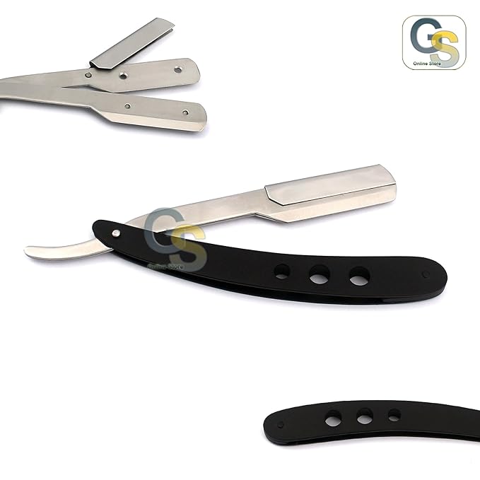 G.S BARBER STRAIGHT RAZOR MATTE CUTTHROAT 3 HOLE DESIGN (SILVER AND BLACK)
