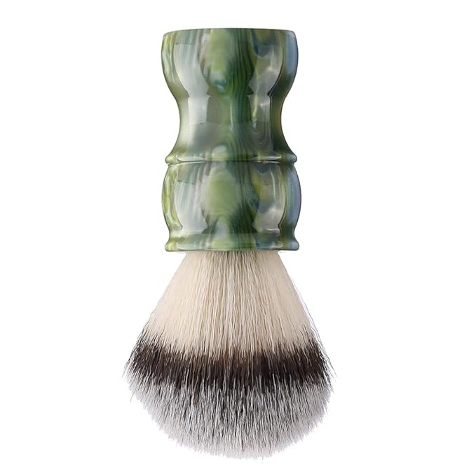 Professional Manual Beard Shaving Brush, Men Mustache Brush with Dense Nylon Hair, Barber Brush for Softening Beard and Creating Rich Lather, Portable Travel Shaving Brush for Salo (Green)