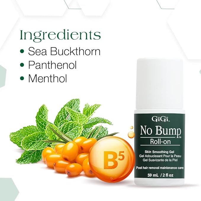 GiGi No Bump Roller Gel - Ingrown Hair Treatment Roll on & Razor Bump Remover, Post-Wax & After Shave Skin Soothing Care, 2 oz