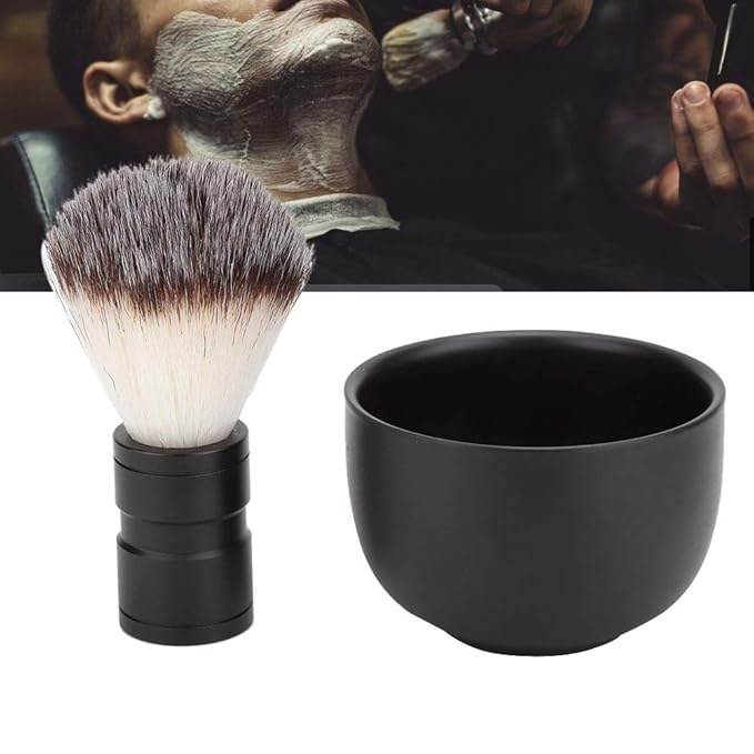 Men's Beard Shaver Set, with Stainless Steel Shaving Soap Bowl Soft Hair Brush Beard Cleaning Tool Kits for Home or Hair Salon Barber(Black)