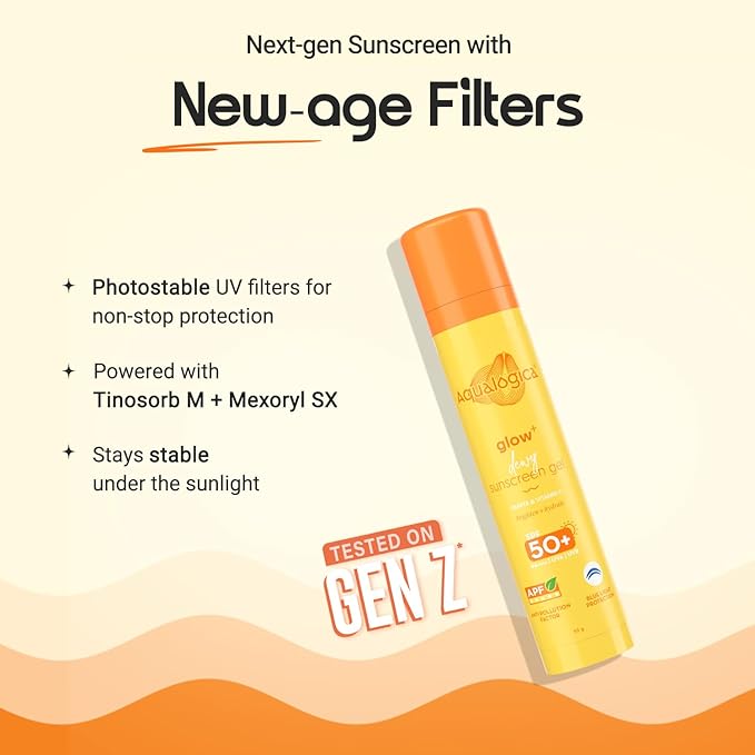 Aqualogica Glow+ Dewy Face Sunscreen with SPF 50+ & PA+++ | Blue Light Protection & No White Cast | Helps Give Glowing Skin with Papaya & Vitamin C | 1.76 Oz/50g