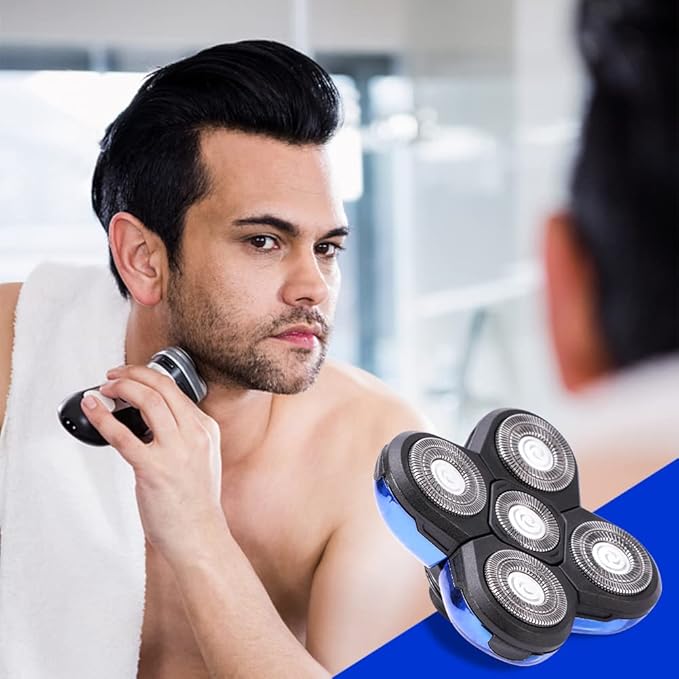 Shaver Blade Replacement Heads, 5 Beard Cutter Blades for Electric Razor, Easy Install for Head and Face (Blue)
