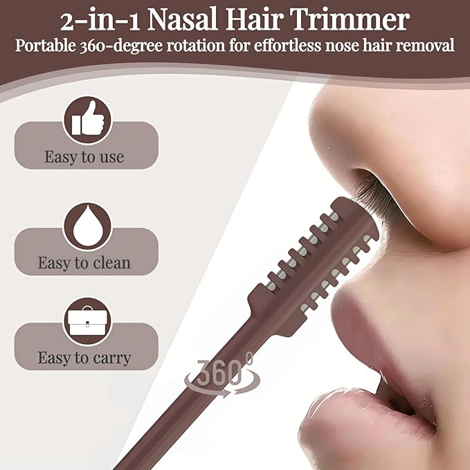 2026 Upgraded 2-in-1 Nasal Hair Cutter, 360° Rotating Double-Sided Blade, Washable Portable Grooming Tool for Men & Women, Travel Essential, 3-Pack (Coffee)