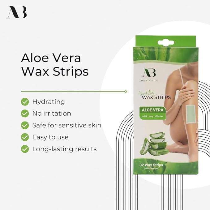 Amira Beauty - Waxing Strips Infused with Aloe Vera Pre Applied Ready to Use Hair Removal Wax Strips for Legs and Body Suitable for All Skin Types 64 Count