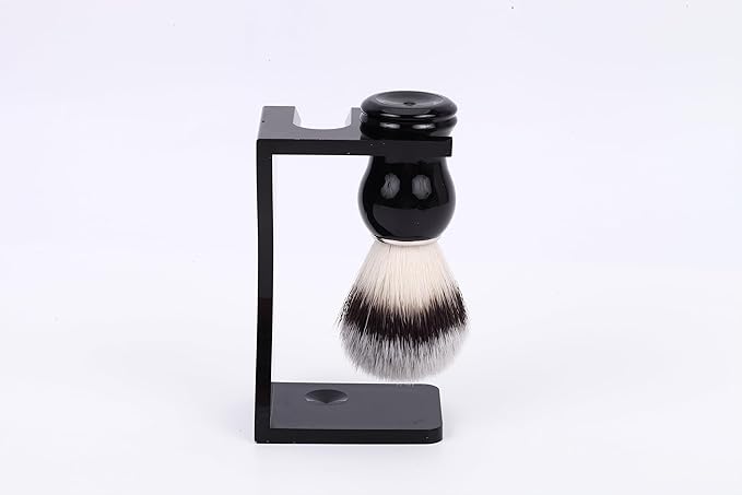 Shaving Stand Holder for Razor and Brush, 2-in-1 Set Includes Premium Black Acrylic Stand & a Synthetic Shaving Brush, All-in-One Bathroom Storage & Drying Organizer - Grooming Gift for Men