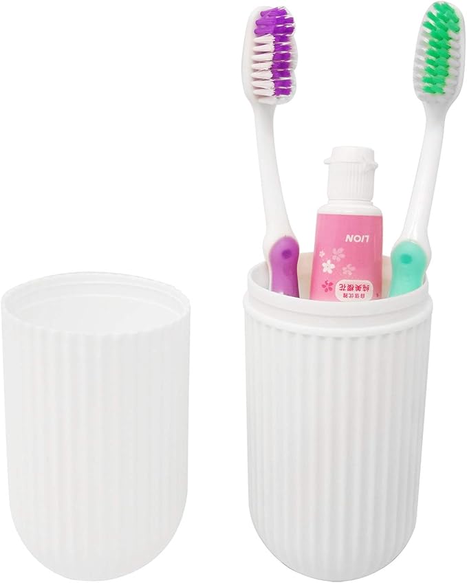 Honbay Portable Plastic Toothbrush Toothpaste Cup Case Box Holder Container for Travel (Beige)