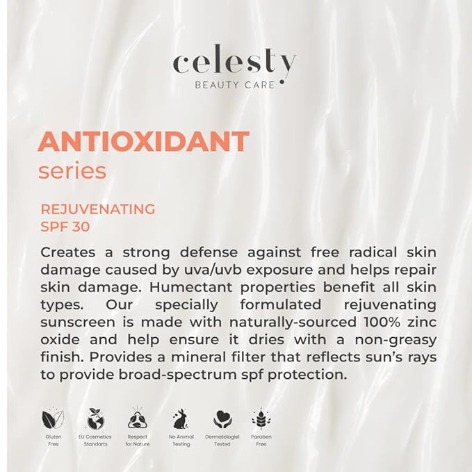 Celesty Beauty AntiAging Sunscreen SPF30 Ocean Based Extract Cream Sunburn & Aging Defense, Broad Spectrum Lightweight, Moisturizing Mineral Sunblocker, Antioxidant Face Large 2 Fl Oz Sunscreen.
