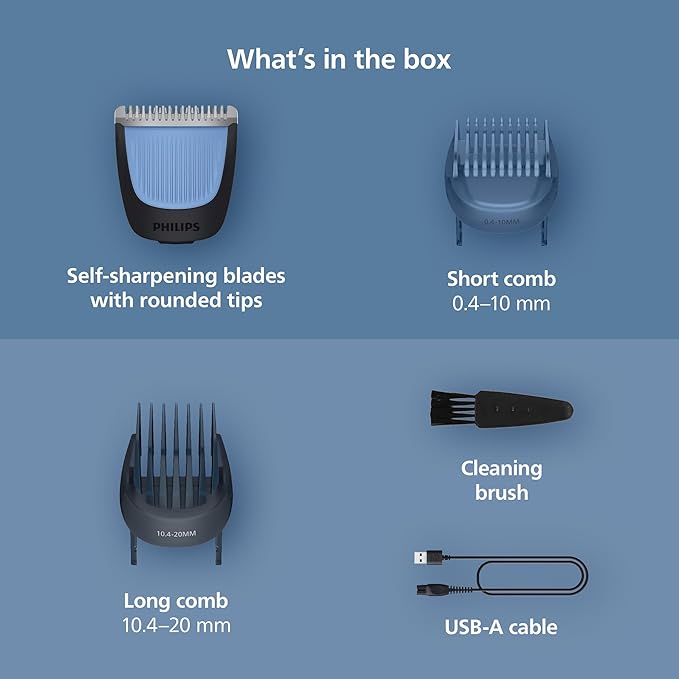 Norelco Philips 100% Waterproof Beard Trimmer 3000 Series with Self-Sharpening Blades, 40 Adjustable Beard Trimmer Length Settings & Two Lift&Trim Combs, USB Charging, BT3620/40