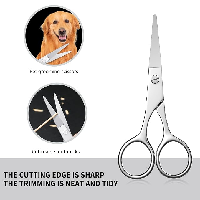Small Scissors, Eyebrow Scissors, Nose Hair Scissors, Professional Grooming Scissors for Hair, Eyelashes, Nose, Eyebrow Trimming, Mustache. Round Tip Design. -AsonTao (Small scissors -Round design)