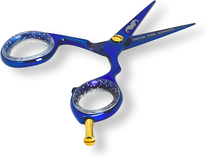 Rounded-Tip Trimming Scissors for Men – Stainless Steel High Carbon Beard, Mustache, and Ear Hair Grooming Scissor (Blue (Pointy-Tip))