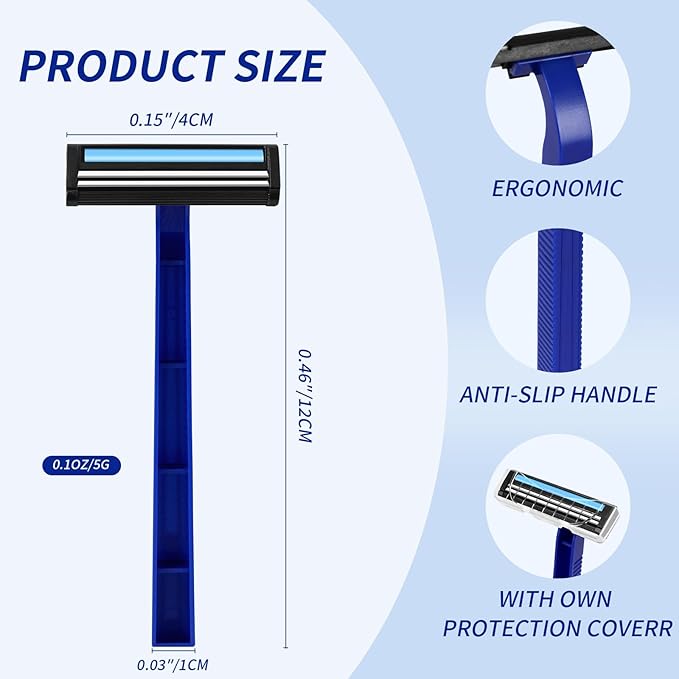 Disposable Razors Bulk for Shave - Mens Bulk Razors for Shaving with Lubricating Strip & 2 Stainless Steel Blades, Multipurpose Portable Supply Razor for Bathing Hotel Travel（200 Count）