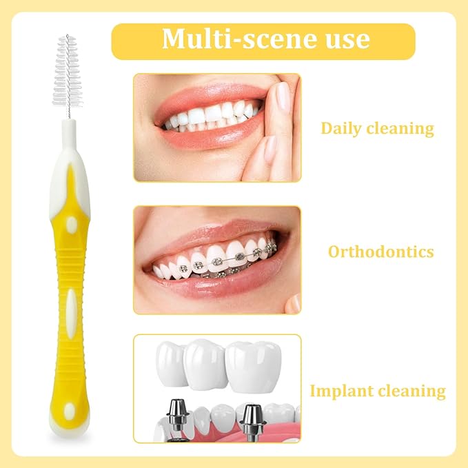 interdental brushes, Soft Dental Brush for Teeth Cleaning dental floss picks|teeth cleaning tools| interdental brushes between teeth soft bristle toothpicks for removing dental plaque (6PCS, Yellow)