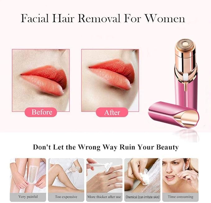 Facial Hair Remover for Women- as Seen on TV Painless Face Shaver -Mini Hair Remover, Electric Razor Shaver Portable Bikini Epilator for Lips, Chin, Armpit, Peach Fuzz, Fingers, Neck, Cheek (Rose red)