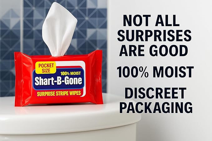 Shart Be Gone Surprise Stripe Wipes - Funny Moist Wipes for Teens and Adults - Travel Size Gag Gift for Teens - Fun Small Stocking Stuffers