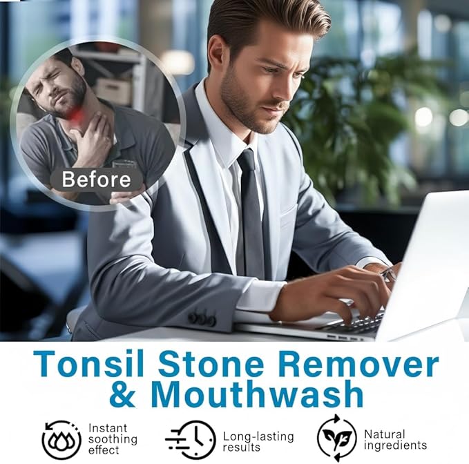 Tonsil Stone Mouthwash, Alcohol-Free Oral Rinse for Tonsil Stone Removal & Prevention, Deep Cleansing Bad Breath Treatment, Fresh Mint Flavor