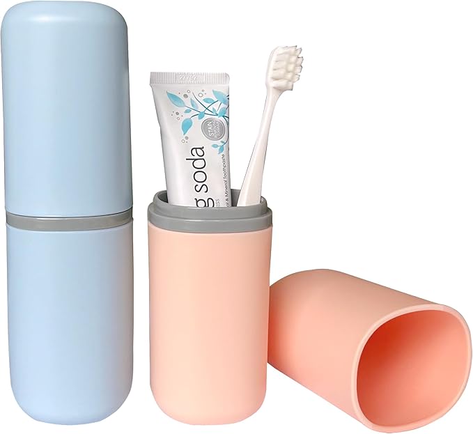 2PCS Toothbrush Travel Case,Multi-Function Portable Toothbrush Cover,Dustproof Toothbrush Holder,Suitable for Business Camping Travel or Daily Use(Pink+Blue)