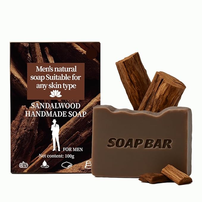Natural Soap for Men, Soap Bar with Essential Oils, Cold Pressed Bar Soap for Men, Nourishing Mens Bar Soap (Sandalwood)
