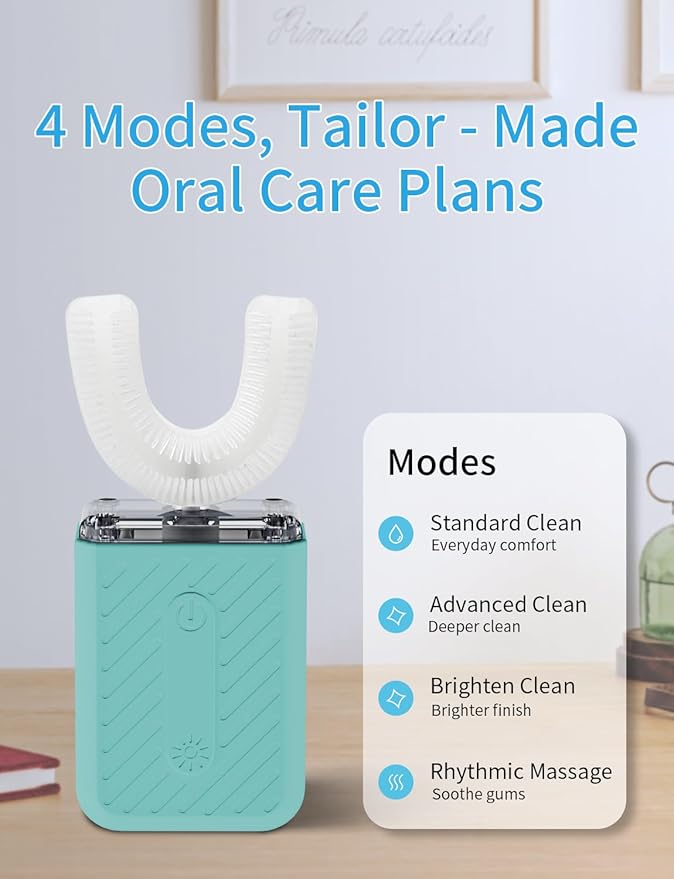 U-Shaped Electric Toothbrush, Food-Grade Silicone, IPX7 Waterproof, Magnetic Contact Charging