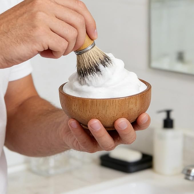 Shaving Bowl, Wooden Lather Bowl with Lid, Sealing Shave Cream Holder for Home, Bathroom, Shower, Hotel, Salon, or Personal Grooming, Stylish Accessory for Classic and Modern Shaving Routines