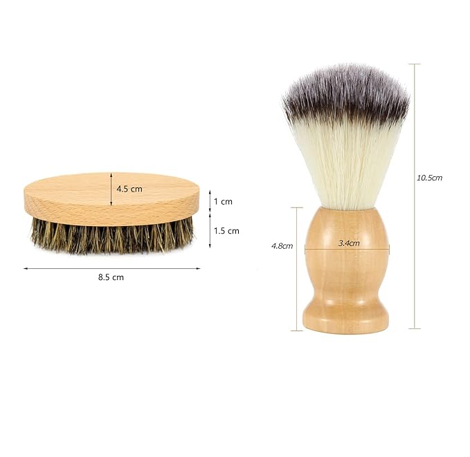 Beard Brush & Shaving Brushes Set for Men - Natural Boar Bristle Beard Brush and Wood Handle Hair Salon Shave Brush for Wet Shave Safety Razor